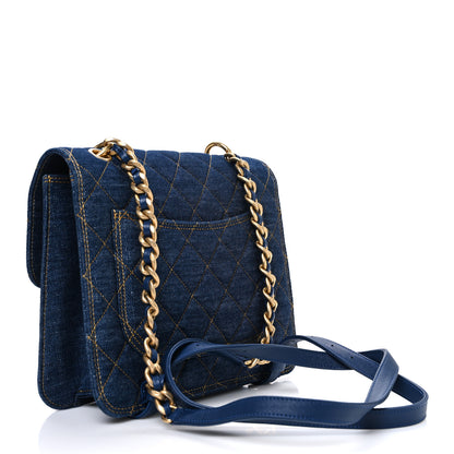 Chanel Denim Quilted Double You Backpack Blue Golden 3 of 10