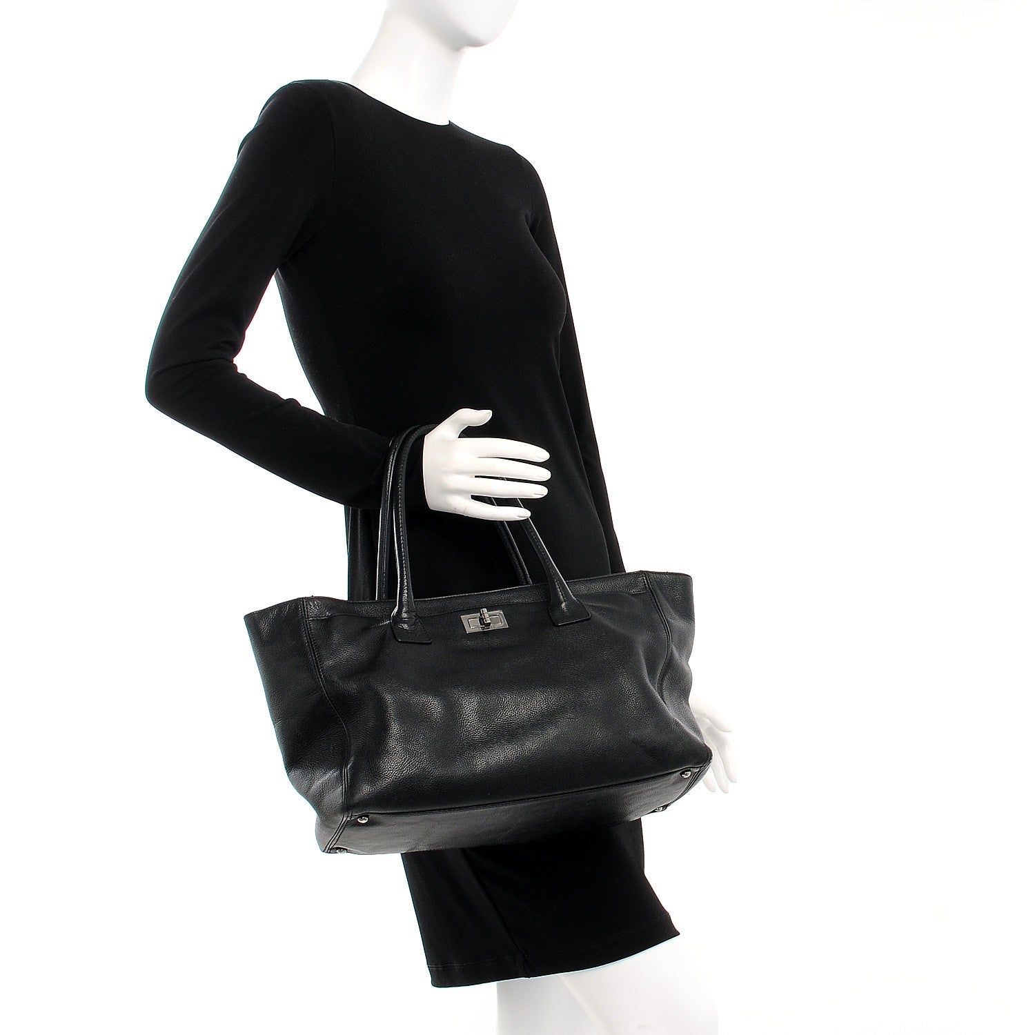 Chanel Calfskin Mademoiselle Lock Cerf Executive Shopper Tote Black 2 of 7