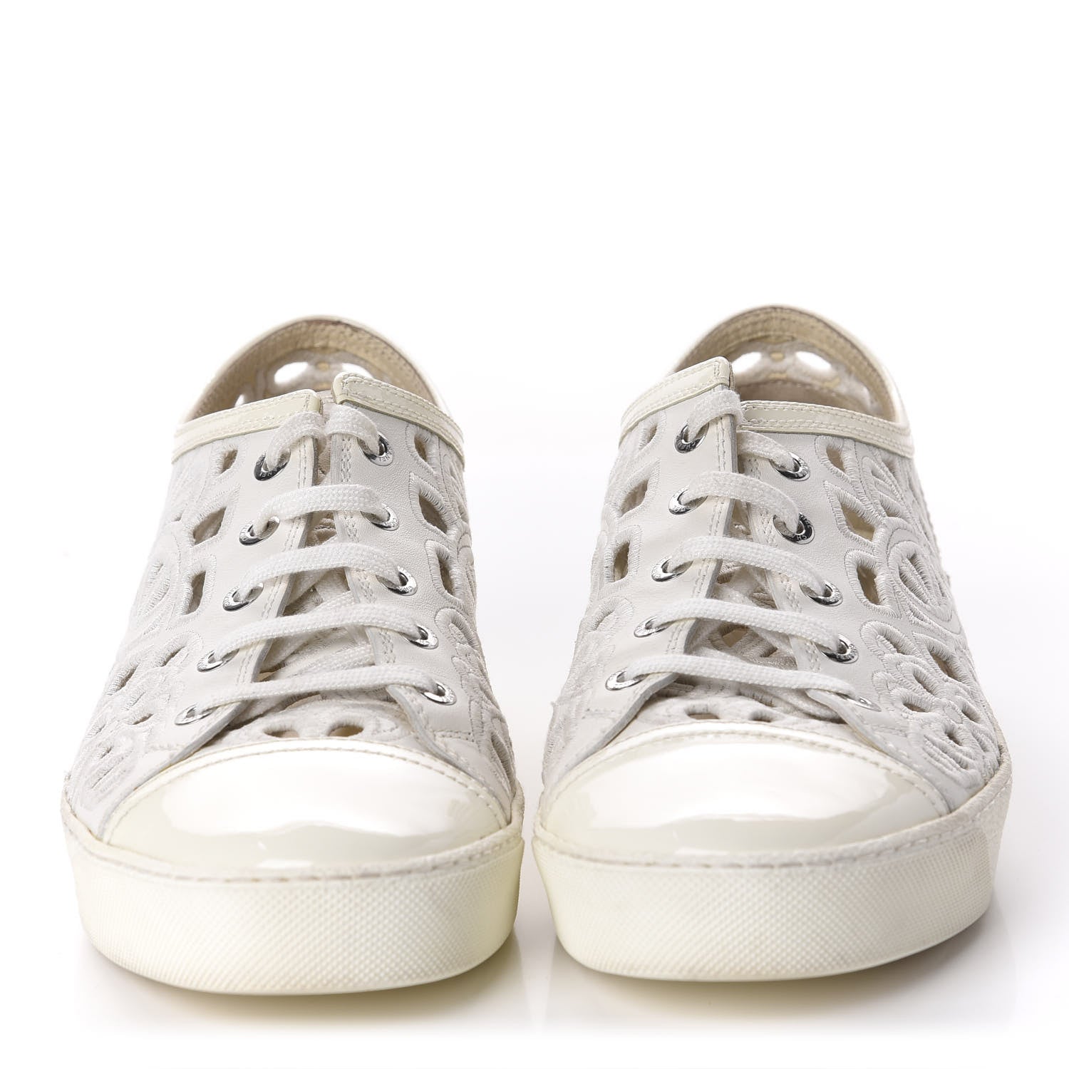 Chanel Patent Grained Goatskin Hollow Out Flower Sneakers 39 White 2 of 11