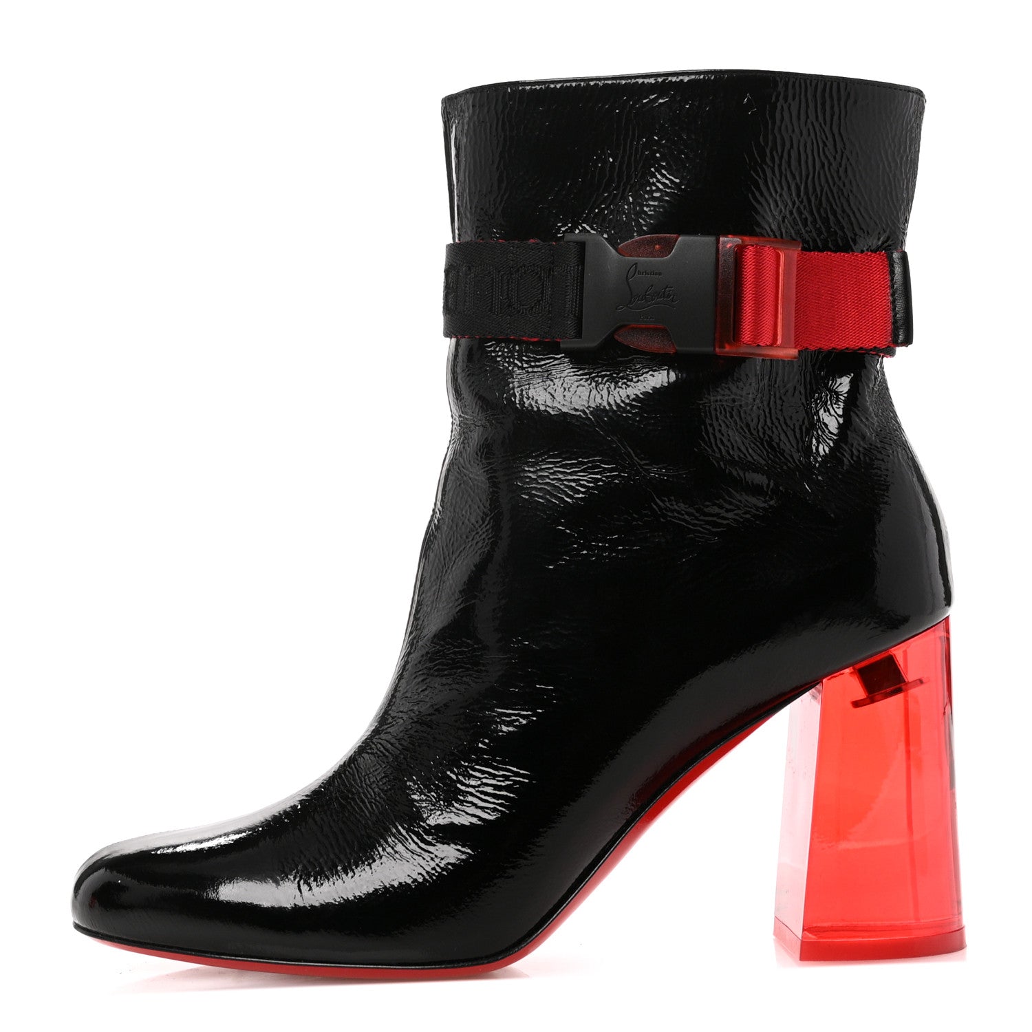 Christian Louboutin Patent Vogue Plexi Telesiege 85 Ankle Boots 38.5 Black Loubi Transparent 1 of 10