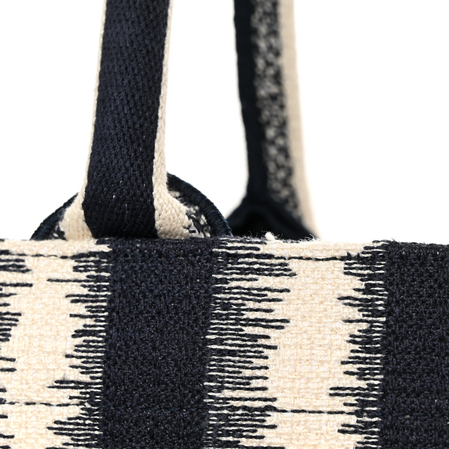 Canvas Embroidered Large Striped Book Tote Navy
