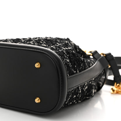 Christian Dior Calfskin Tweed Cannage Medium C'est Chain Bucket Bag Black White 10 of 11