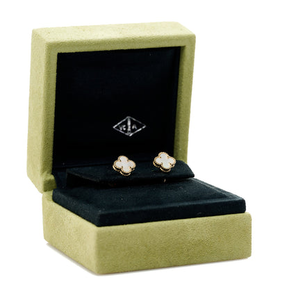 Van Cleef & Arpels 18K Yellow Gold Mother of Pearl Sweet Alhambra Earrings 5 of 5