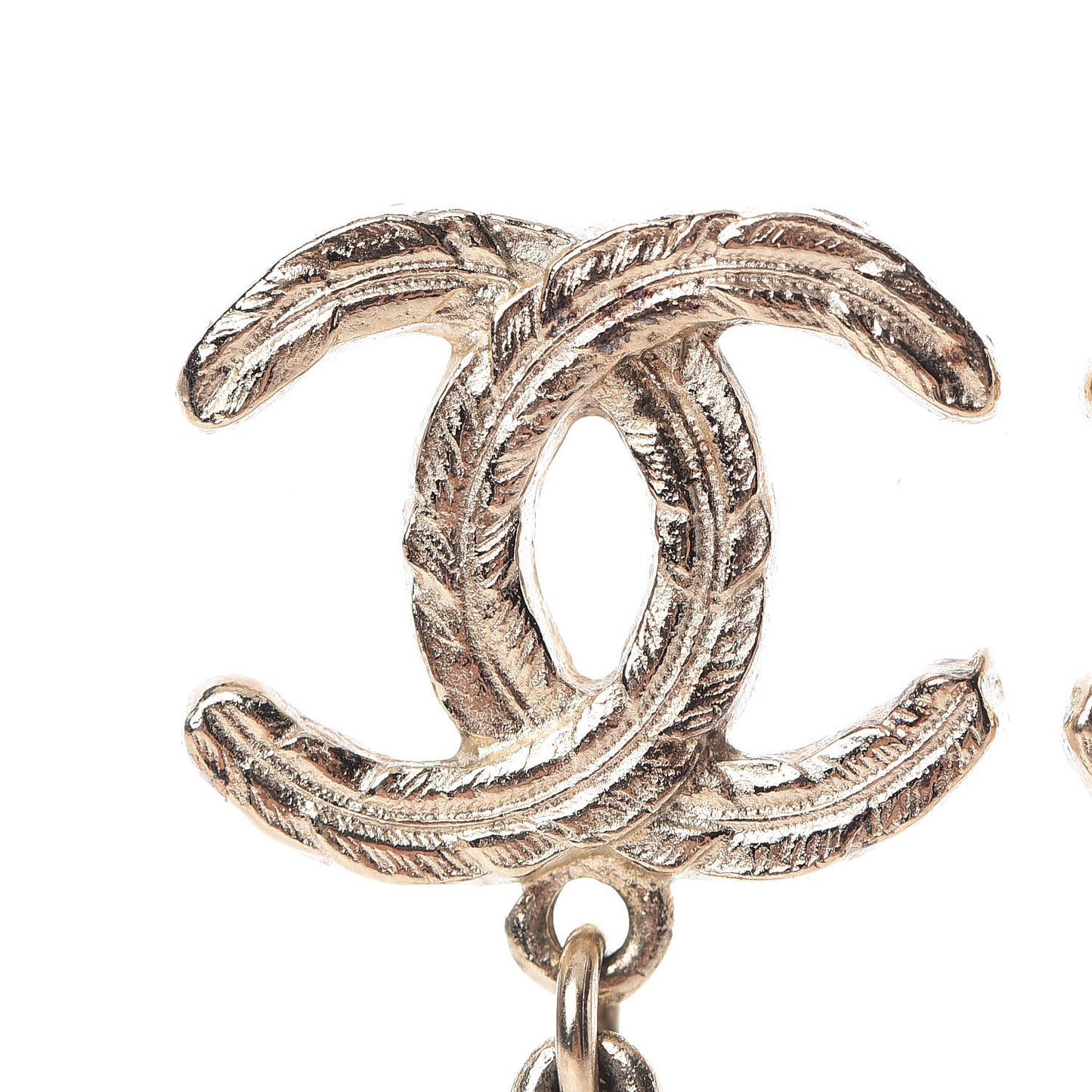 Feather CC Drop Earrings Gold