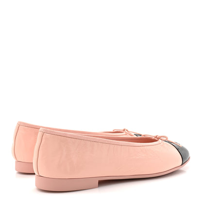 Chanel Shiny Crumpled Calfskin Patent CC Cap Toe Ballerina Flats 41 Light Pink Black 5 of 10