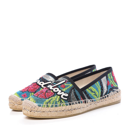 Gucci Tapestry Brocade Blind For Love Espadrilles 38 Acquamarine Green Black 3 of 9