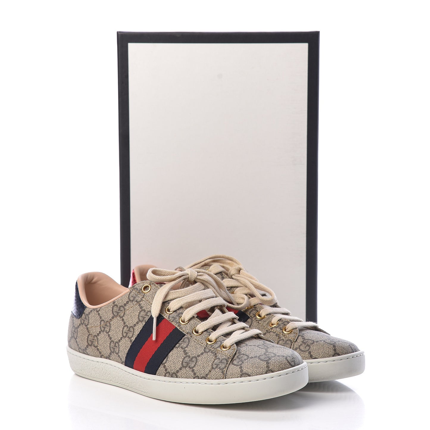 GG Supreme Monogram Womens Ace Low-Top Sneaker 38 Beige
