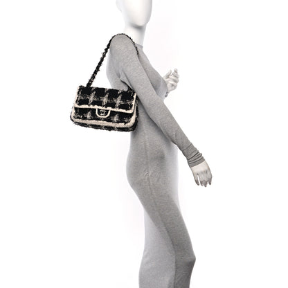 Chanel Tweed Quilted Tartan Medium Double Flap Black White 2 of 11