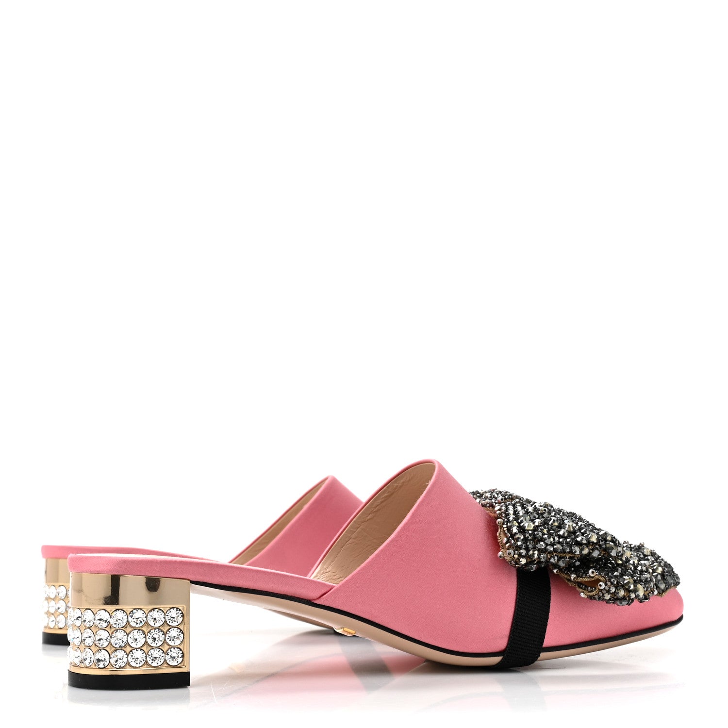Gucci Silk Satin Crystal Embellished Bow Mules 40 Peonia 4 of 11