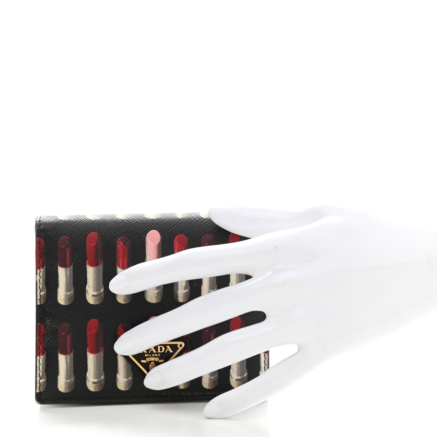 Prada Saffiano Lipstick Print Bi-Fold Wallet Black 2 of 8