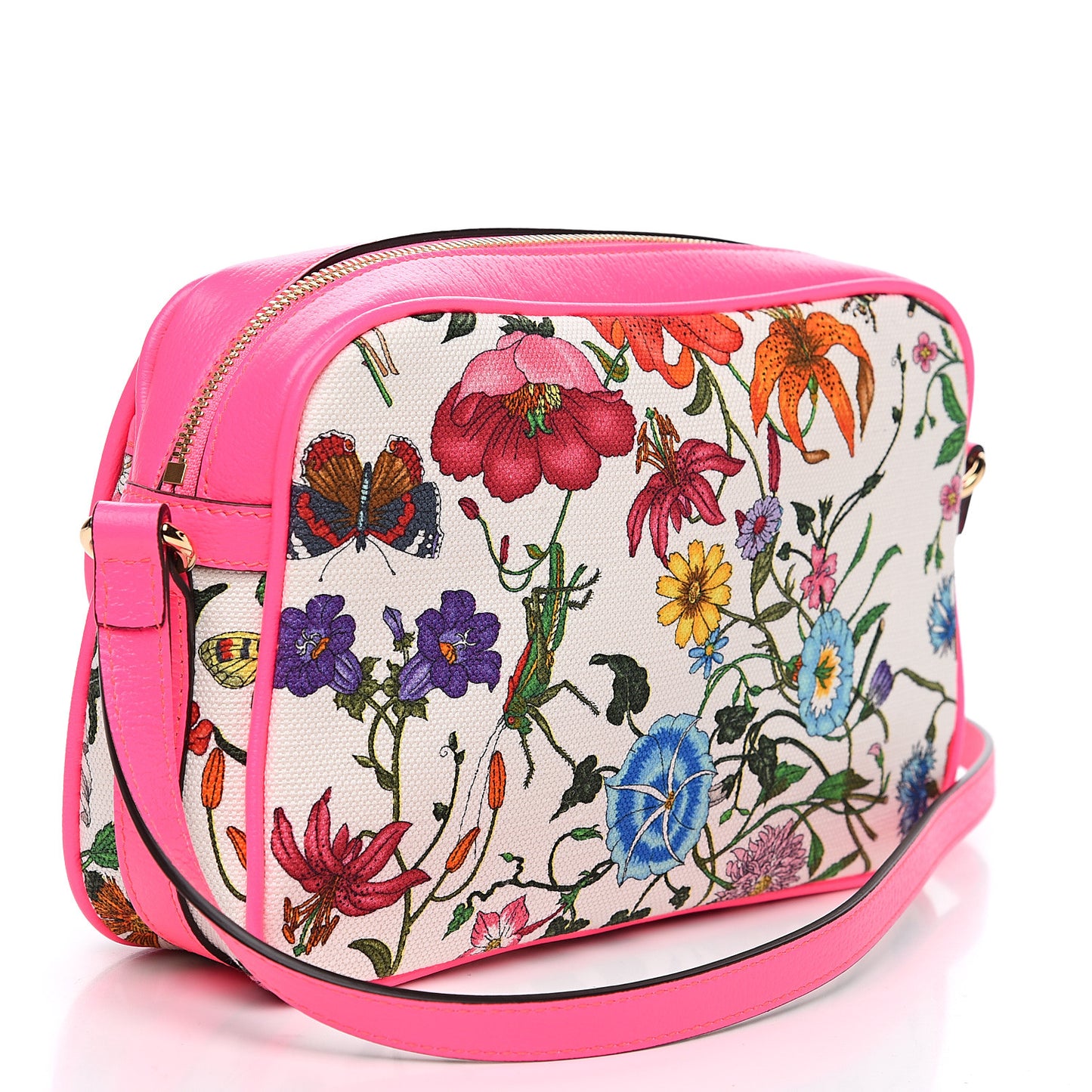 Canvas Flora Floral Shoulder Bag White Fuchsia Fluo