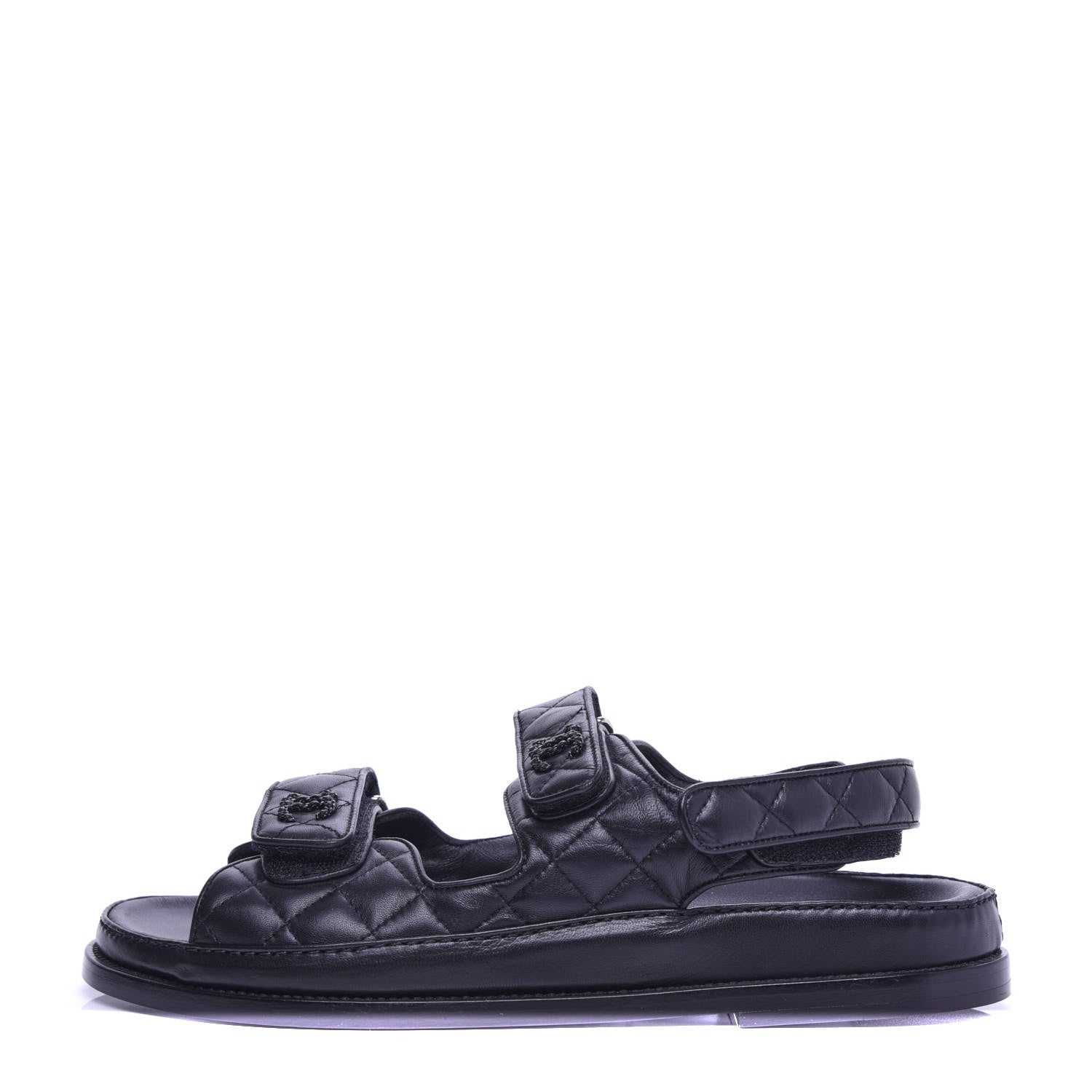 Chanel Lambskin Velcro Dad Sandals 40.5 Black 1 of 10
