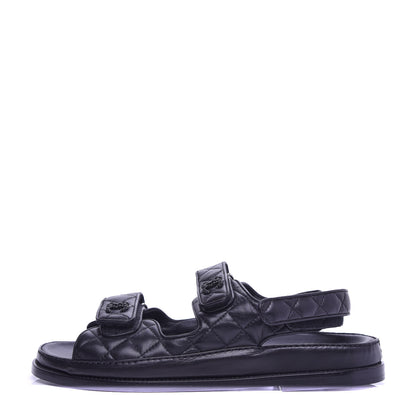 Chanel Lambskin Velcro Dad Sandals 40.5 Black 1 of 10
