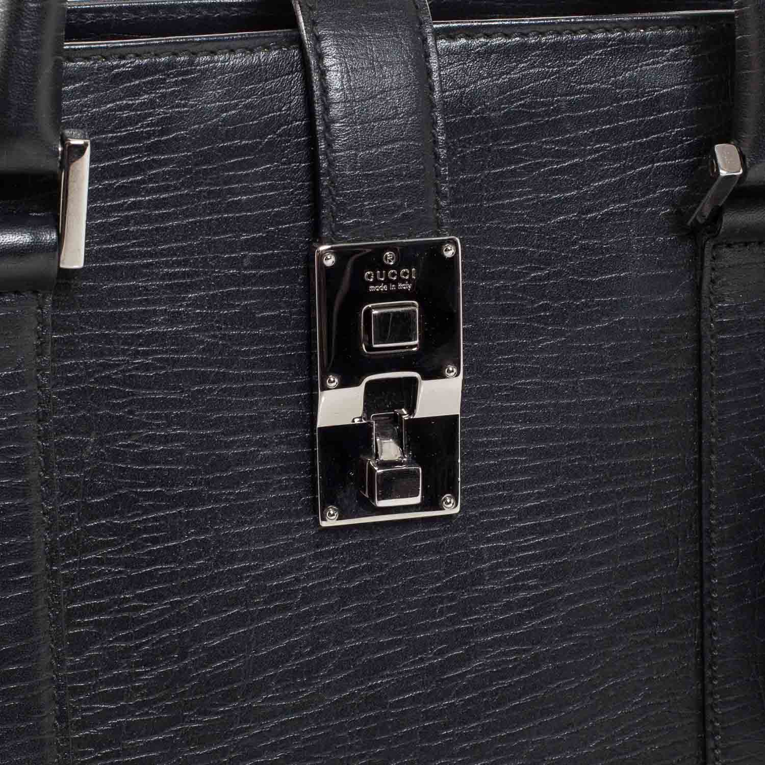 Gucci Leather Briefcase Laptop Work Bag Black 4 of 10