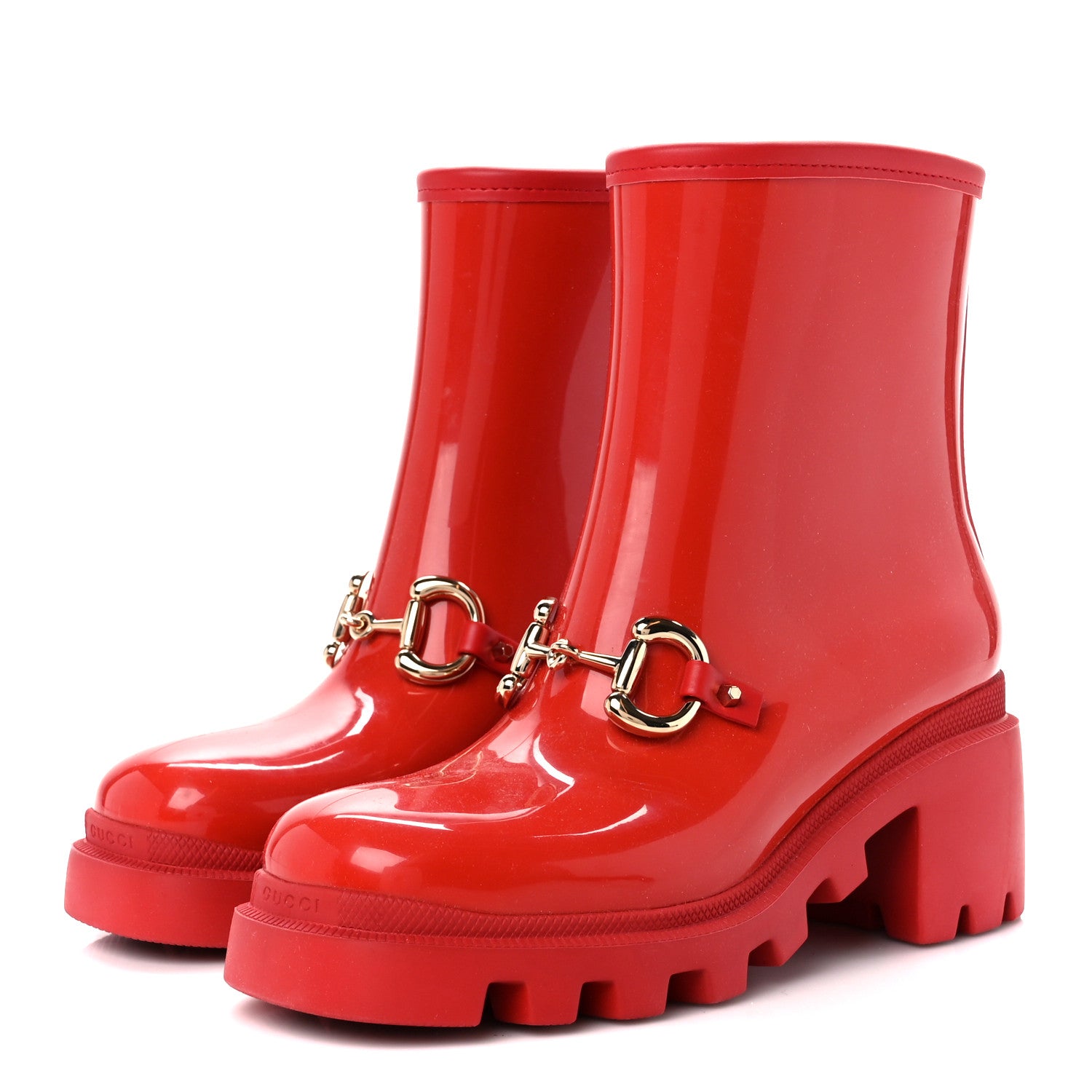 Gucci Rubber Womens Horsebit Ankle Boots 37 Maple Red 3 of 8