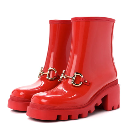 Gucci Rubber Womens Horsebit Ankle Boots 37 Maple Red 3 of 8