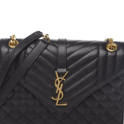 Saint Laurent Grain De Poudre Textured Mixed Matelasse Triquilt Medium Monogram Satchel Black 9 of 9