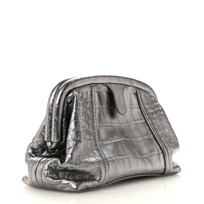 Balenciaga Extra Supple Calfskin Crocodile Embossed Editor Clutch Silver 3 of 7