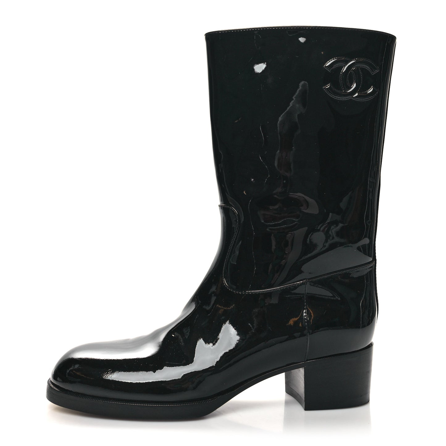 Patent CC Mid Calf Boots 40 Black