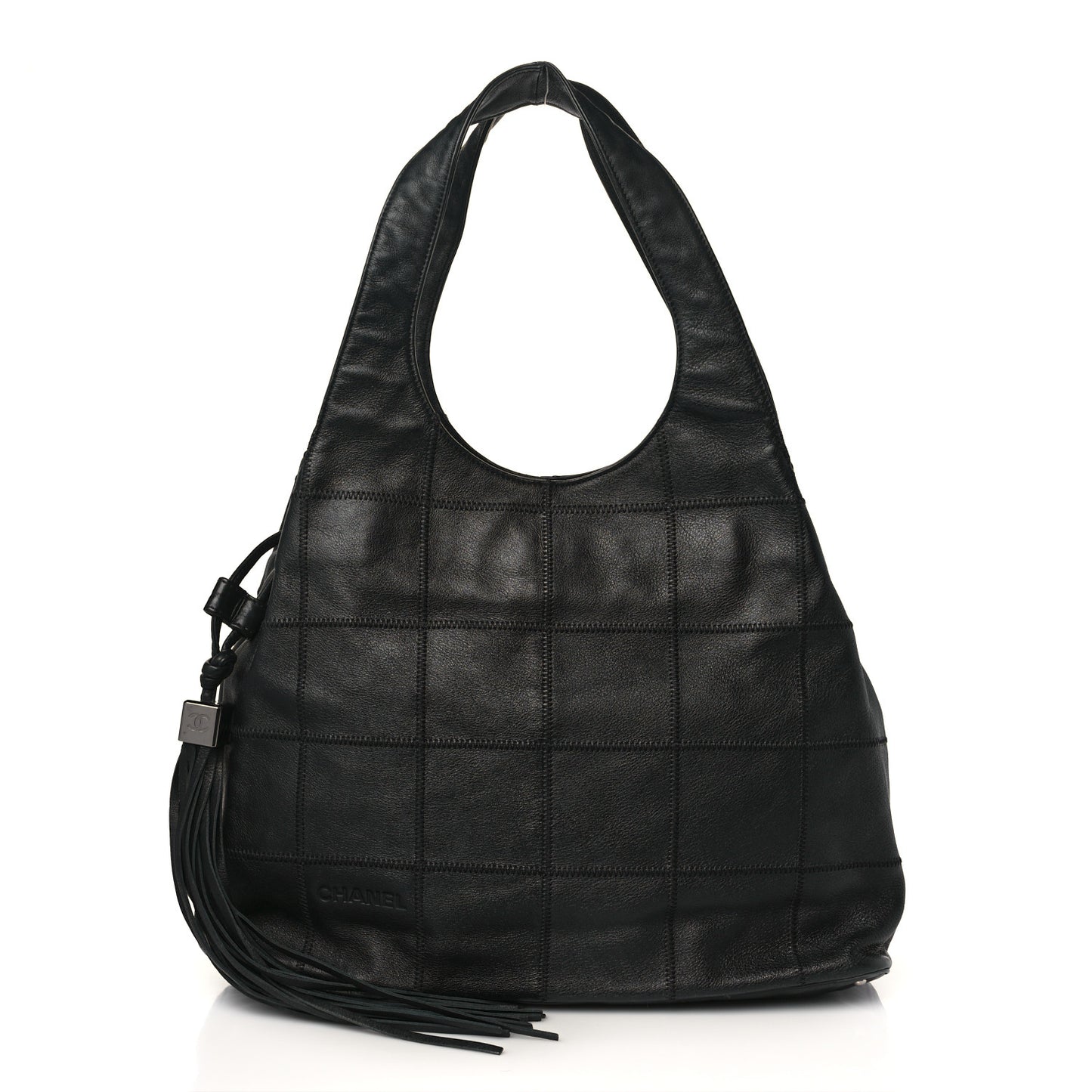 Calfskin Square Stitched Tassel Bag Black