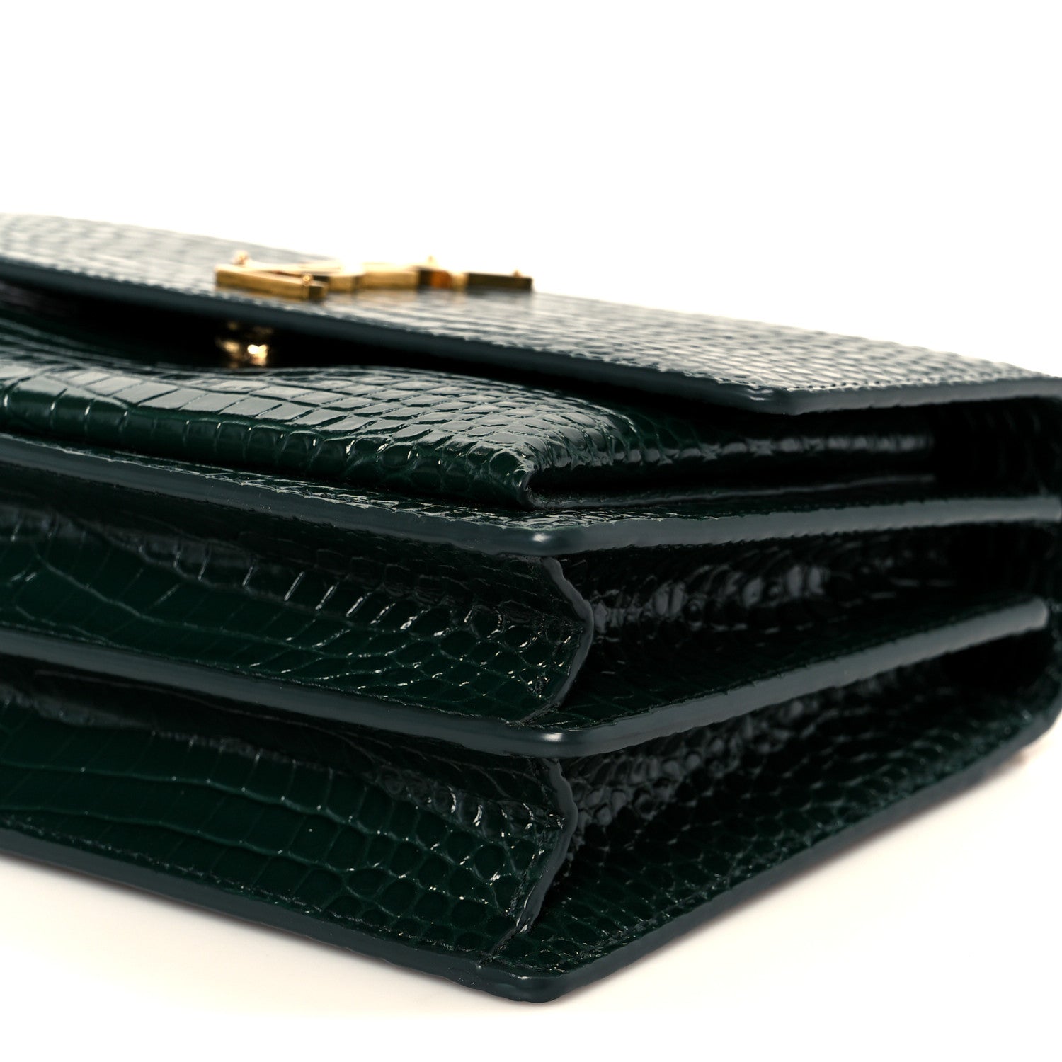 Saint Laurent Calfskin Crocodile Embossed Medium Monogram Sunset Dark Green 11 of 12