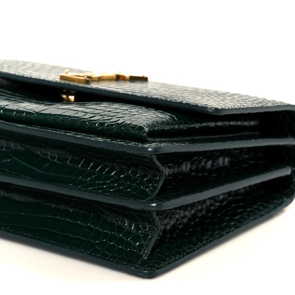 Saint Laurent Calfskin Crocodile Embossed Medium Monogram Sunset Dark Green 11 of 12
