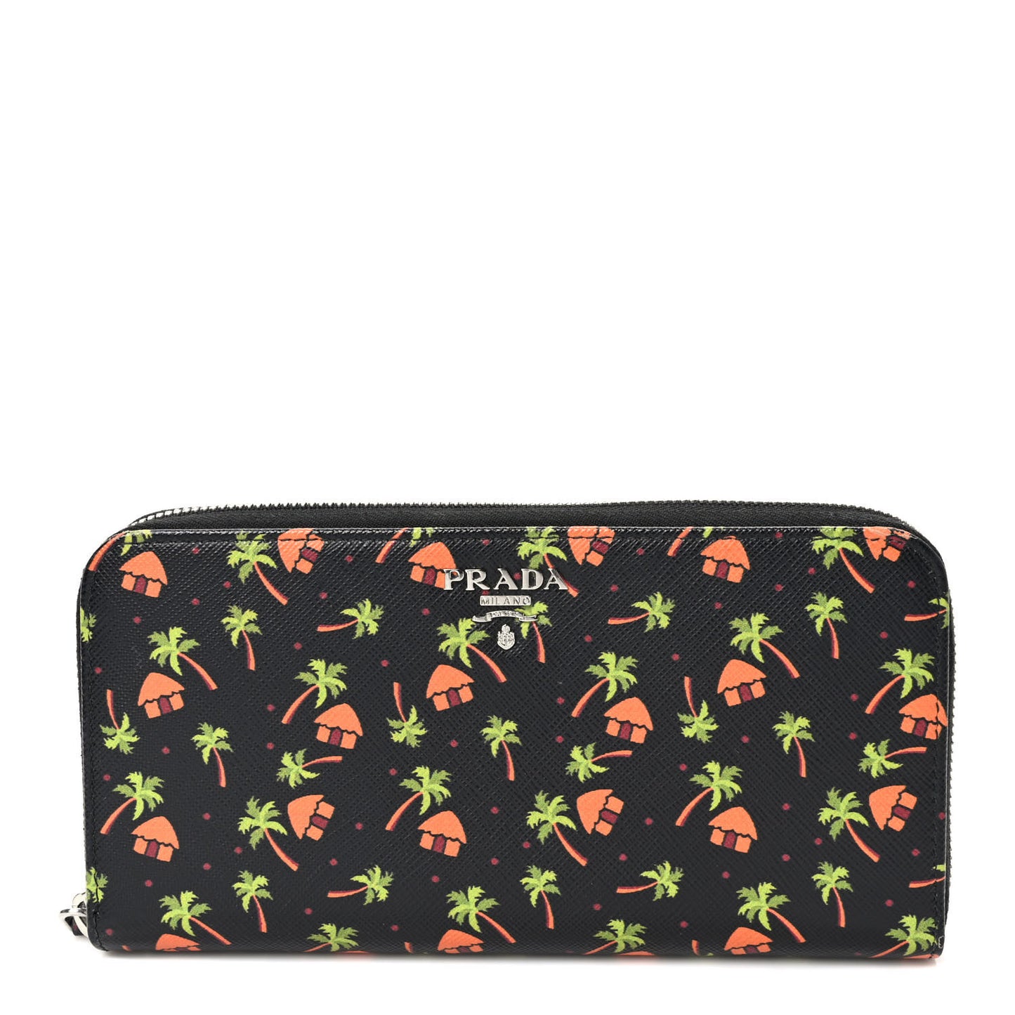 Nylon Quilted Palm Tree Zip Wallet Black