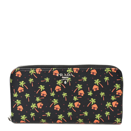 Prada Nylon Quilted Palm Tree Zip Wallet Black 1 of 7