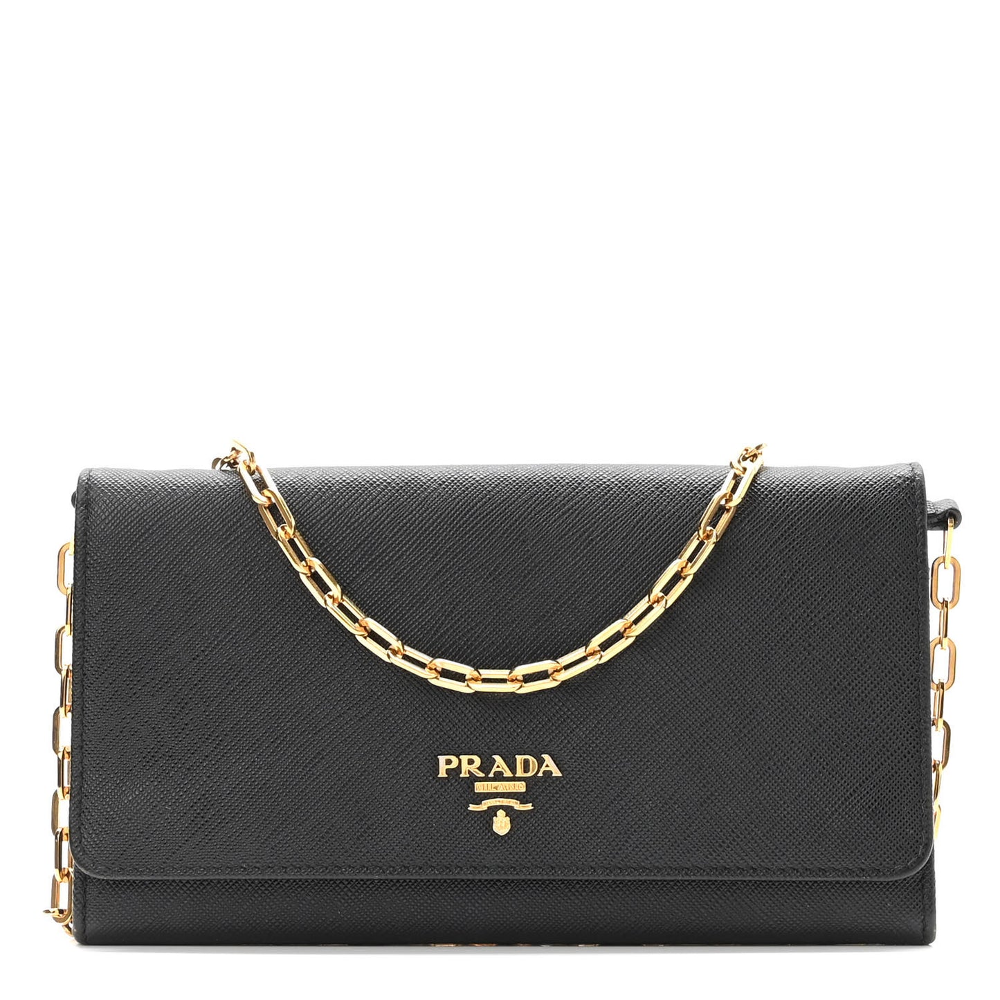 Saffiano Metal Oro Chain Wallet Black