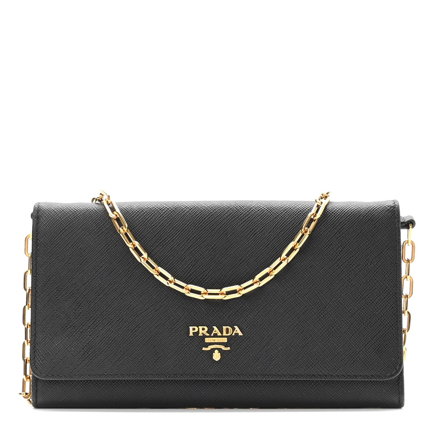 Prada Saffiano Metal Oro Chain Wallet Black 1 of 10