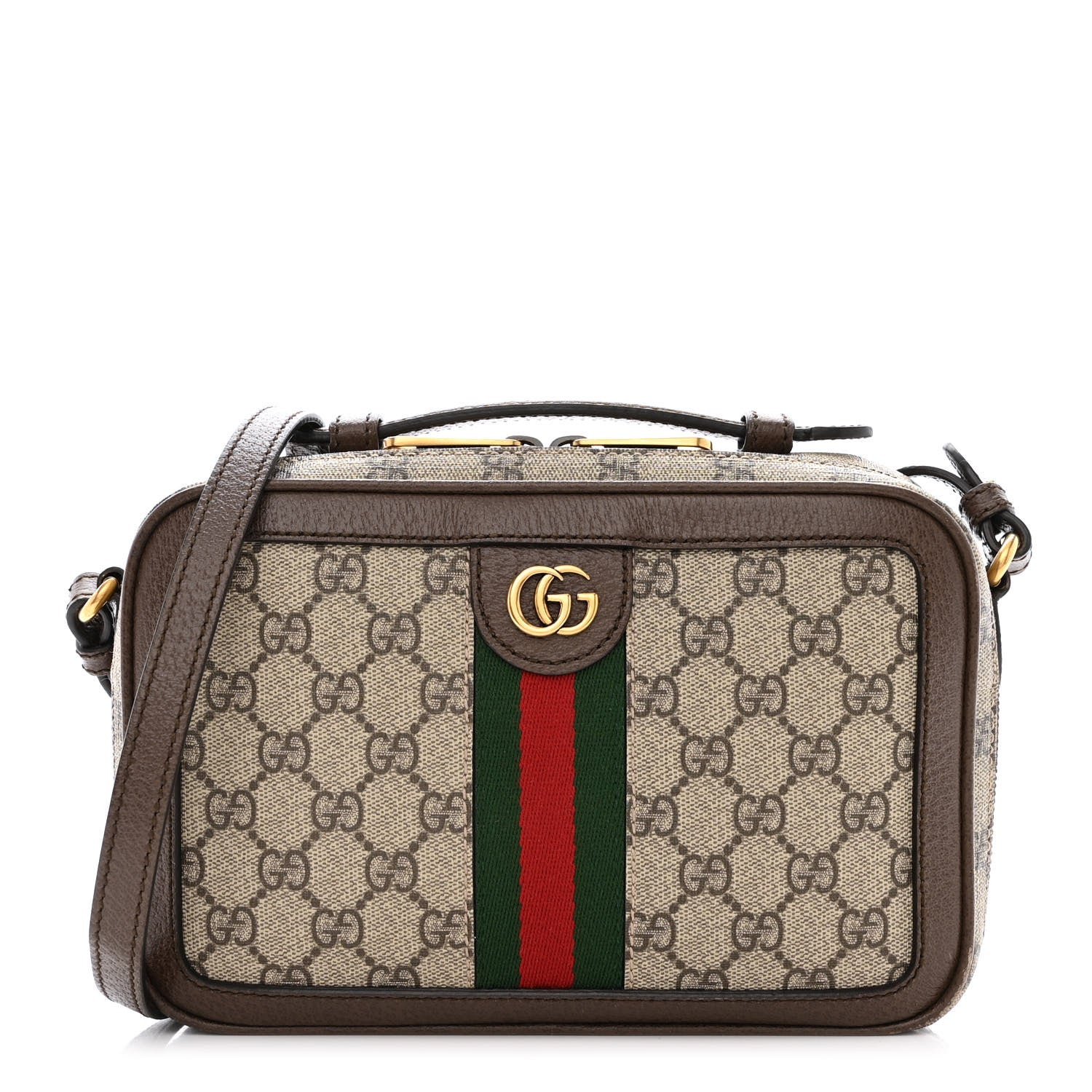 Gucci GG Supreme Monogram Web Small Ophidia Top Handle Shoulder Bag Brown 1 of 12