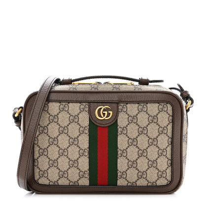 Gucci GG Supreme Monogram Web Small Ophidia Top Handle Shoulder Bag Brown 1 of 12