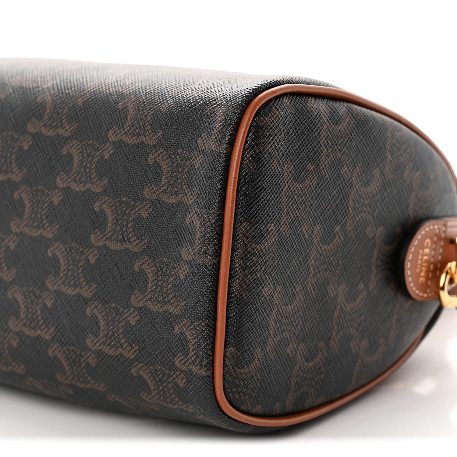 Celine Triomphe Canvas Calfskin Small Boston Bag Tan 9 of 9