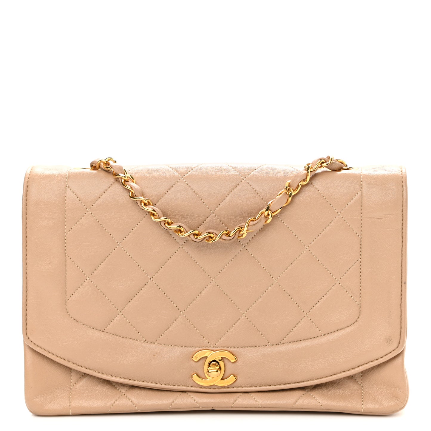 Lambskin Quilted Medium Single Flap Beige