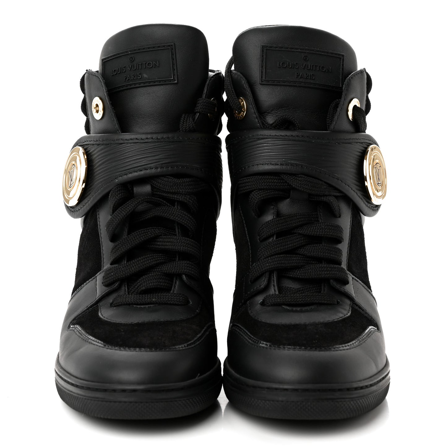Epi Suede Postmark Wedge Sneakers 36 Black