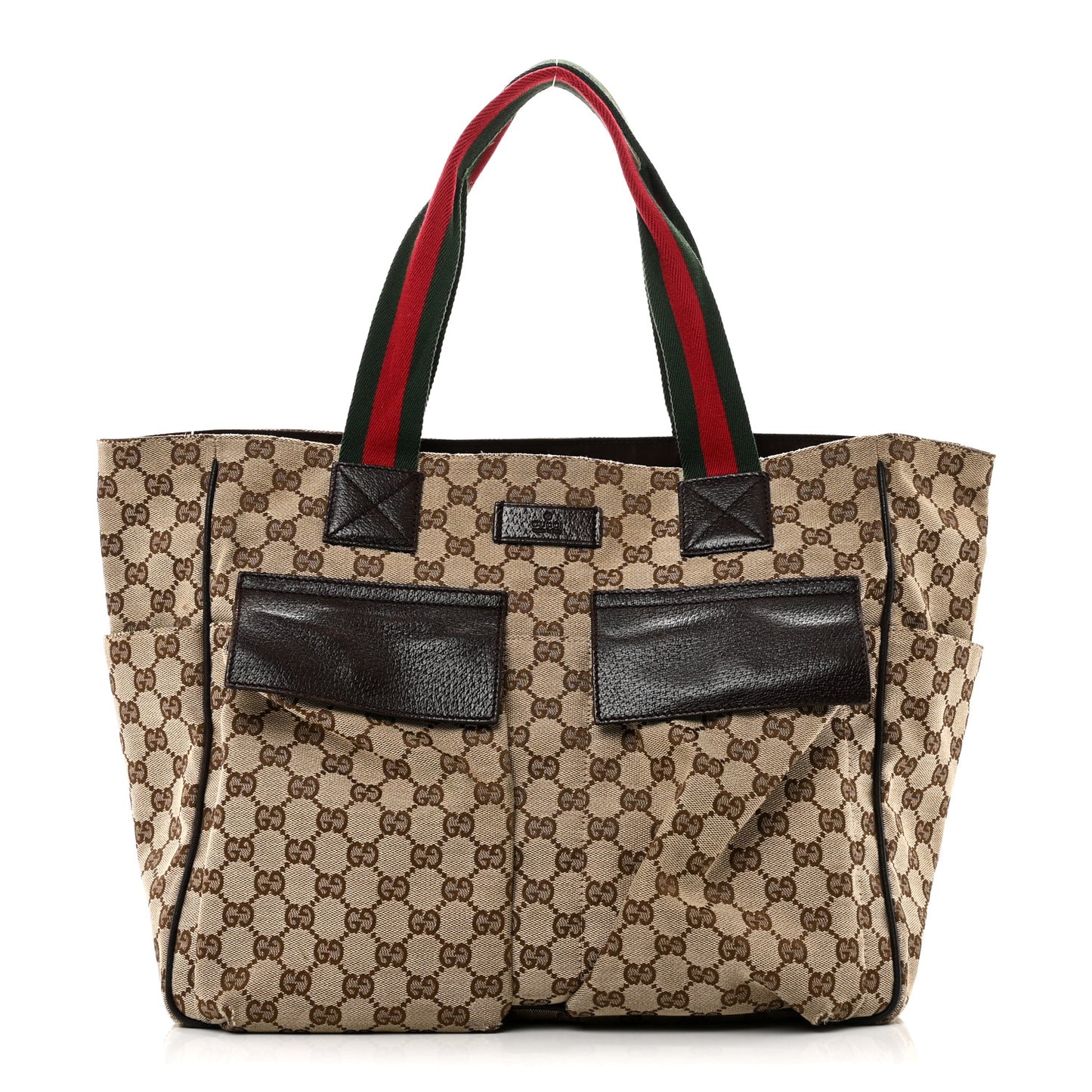 GG Monogram Medium Web Handle Double Pocket Tote Brown