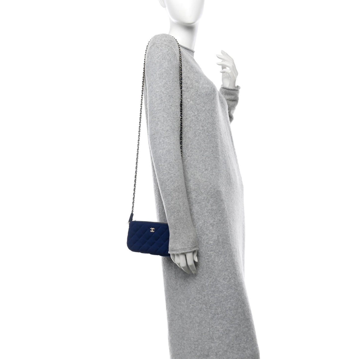 Jersey Quilted Small Clutch With Chain Navy