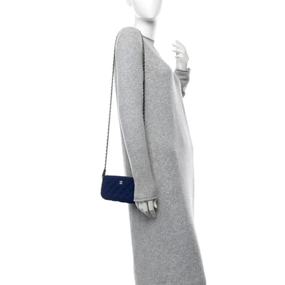 Chanel Jersey Quilted Small Clutch With Chain Navy 2 of 11