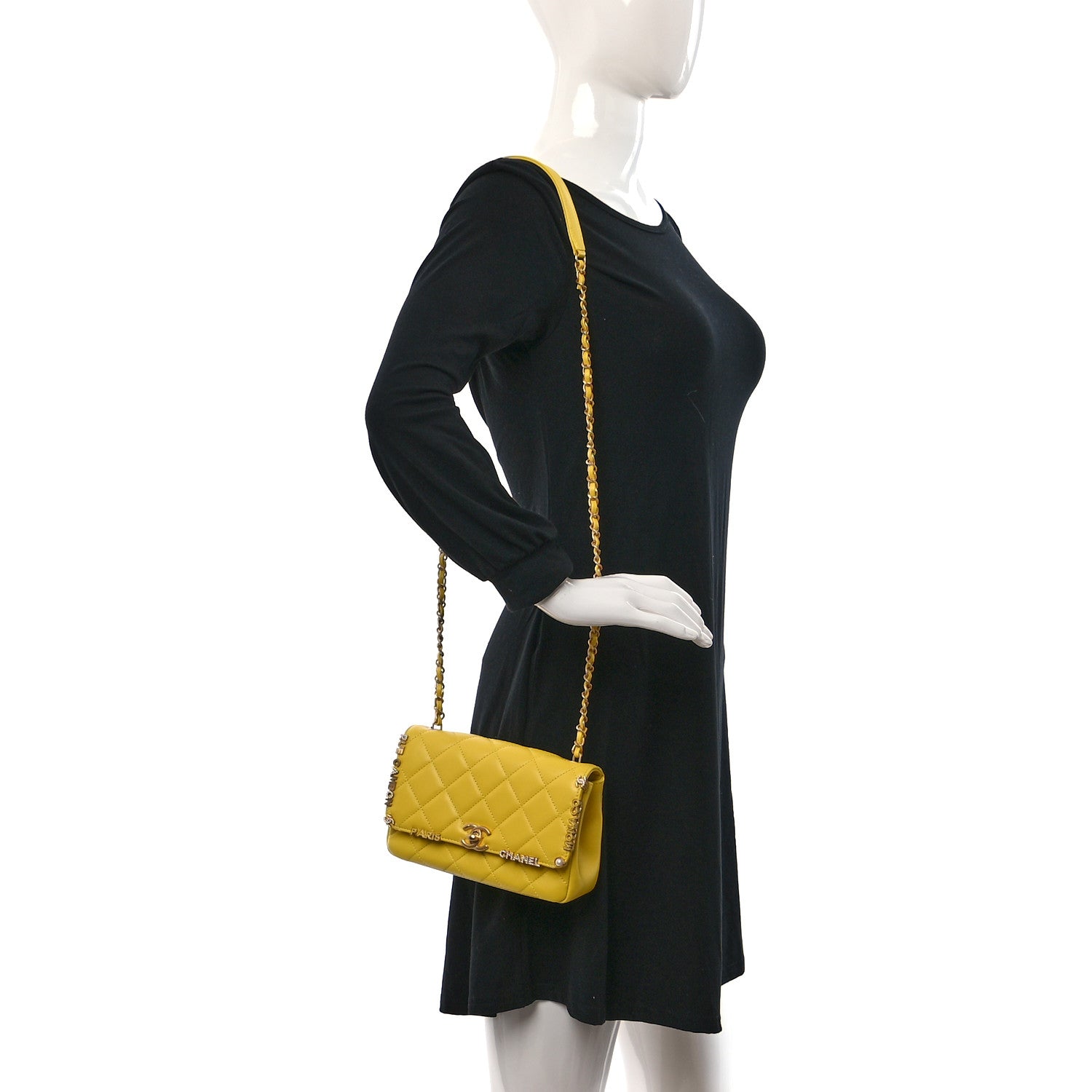 Chanel Lambskin Enamel Strass Quilted Mini Paris Monaco Flap Yellow 2 of 9