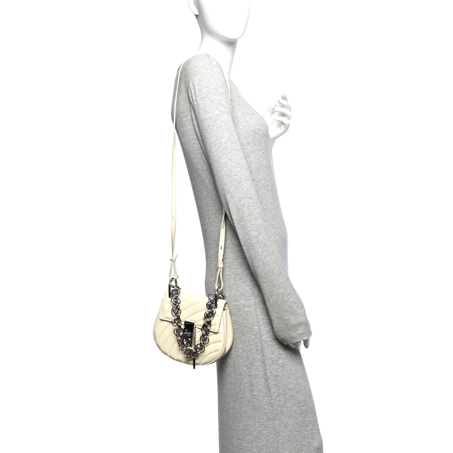 Calfskin Quilted Mini Drew Bijou Shoulder Bag  Natural White