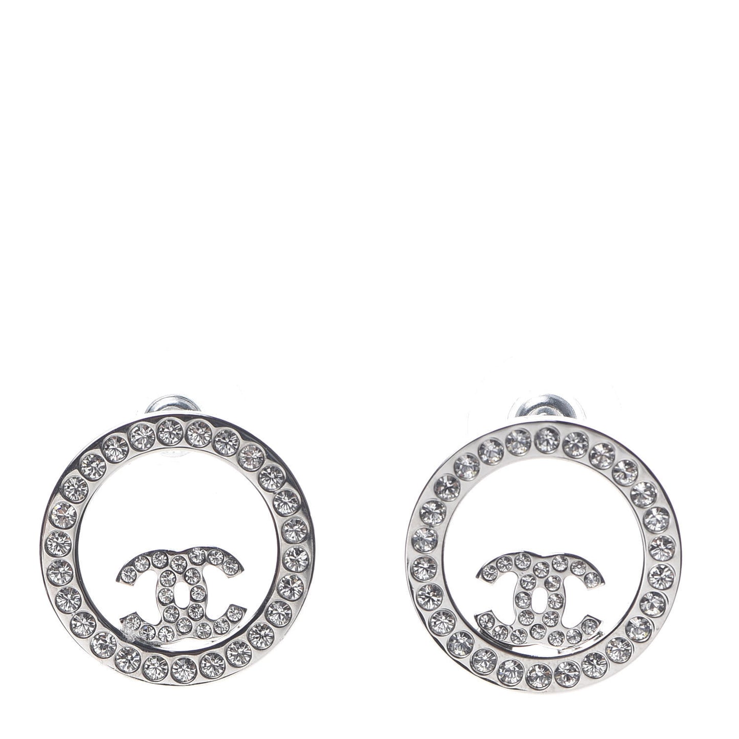 Crystal CC Round Earrings Silver