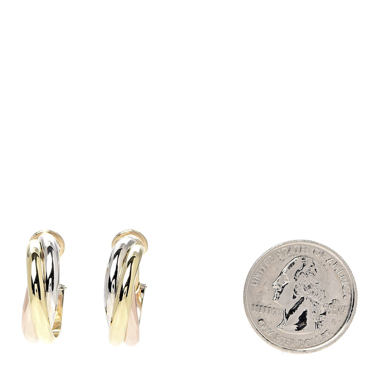 18K Pink Yellow White Gold 9.5mm Trinity Hoop Earrings