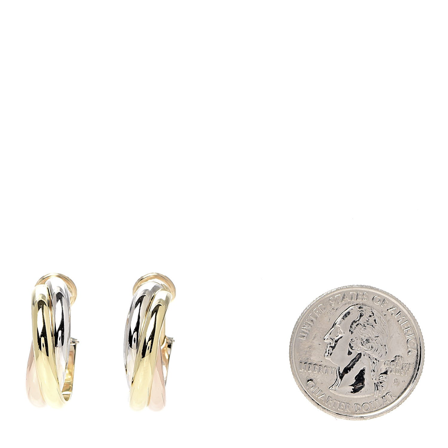 Cartier 18K Pink Yellow White Gold 9.5mm Trinity Hoop Earrings 2 of 6