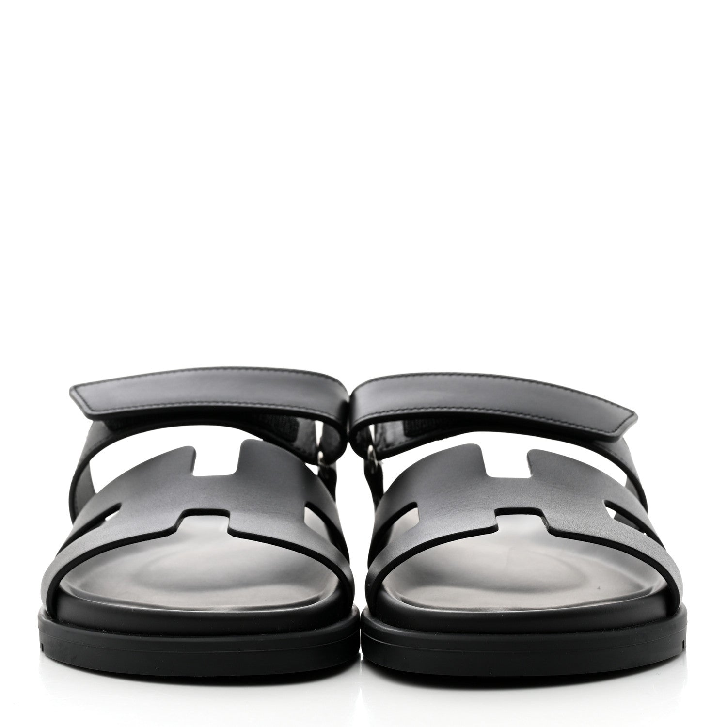 Hermes Calfskin Womens Chypre Sandals 37.5 Black 2 of 9