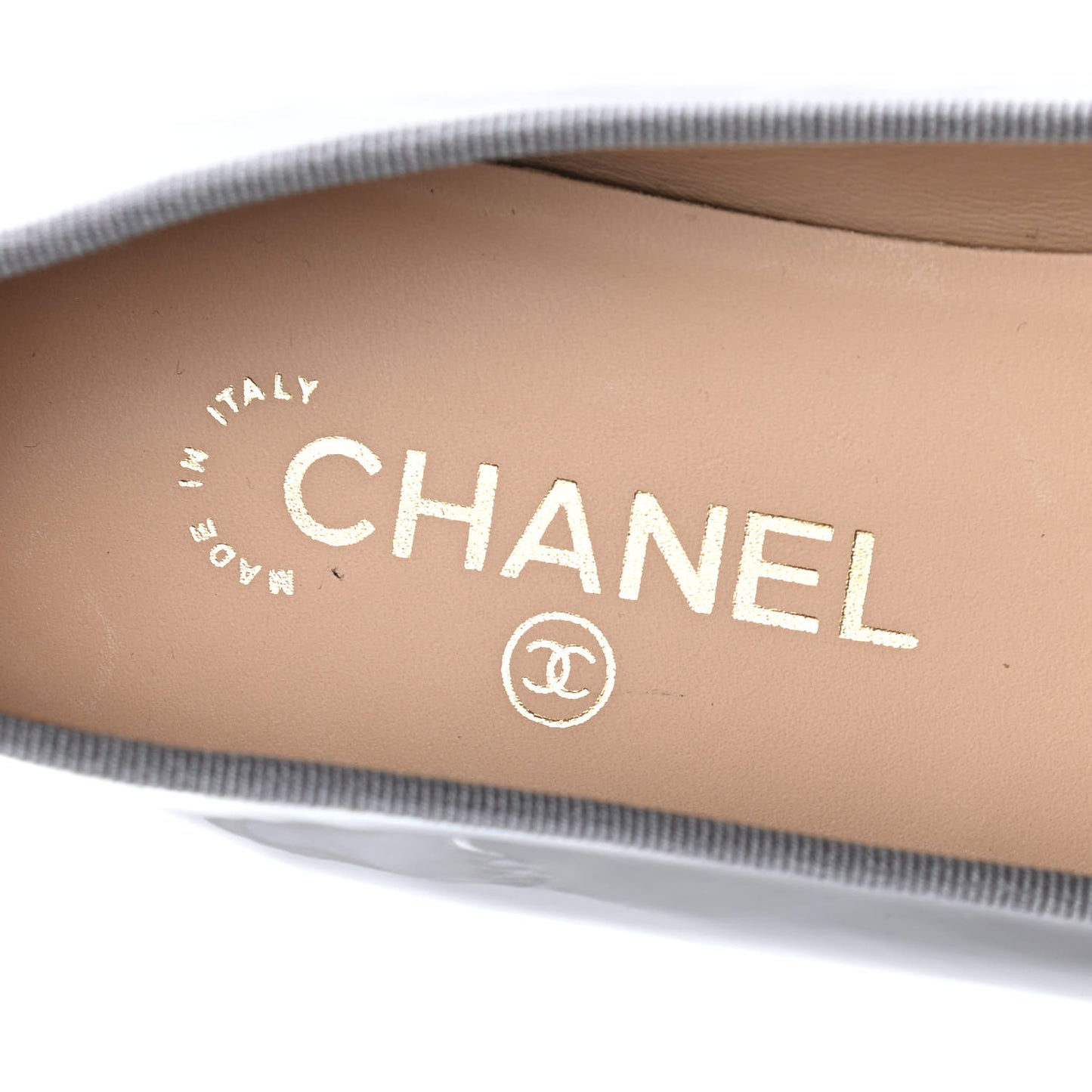 Patent Calfskin CC Cap Toe Ballerina Flats 39 Dark Grey
