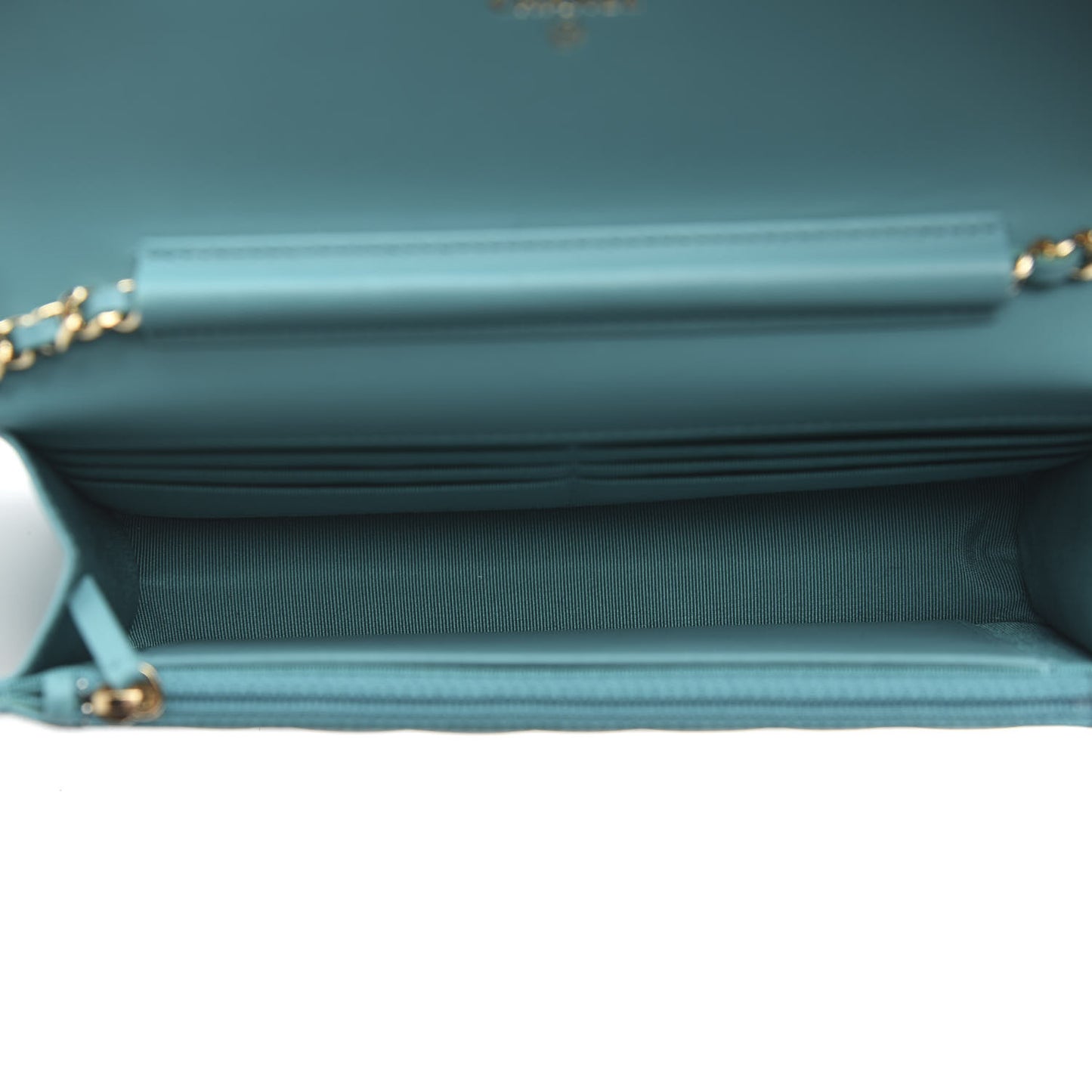 Lambskin Chevron Quilted Wallet On Chain WOC Turquoise
