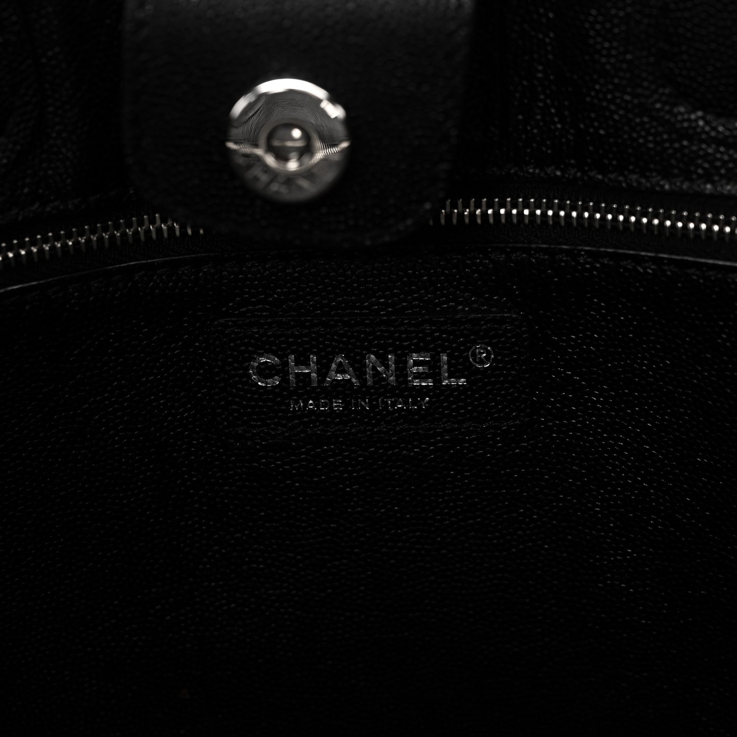 Caviar Stitched Large Lady Coco Shopping Tote Black