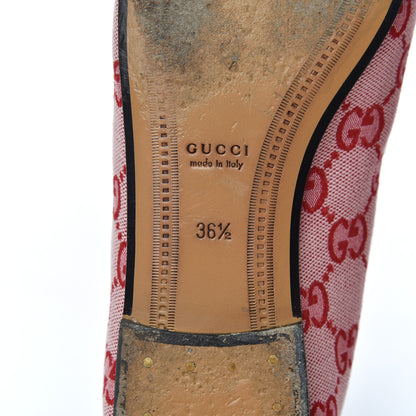 Gucci Canvas GG Monogram Horsebit Womens Jordaan Loafers 36.5 Gardenia Hibiscus Red 7 of 15