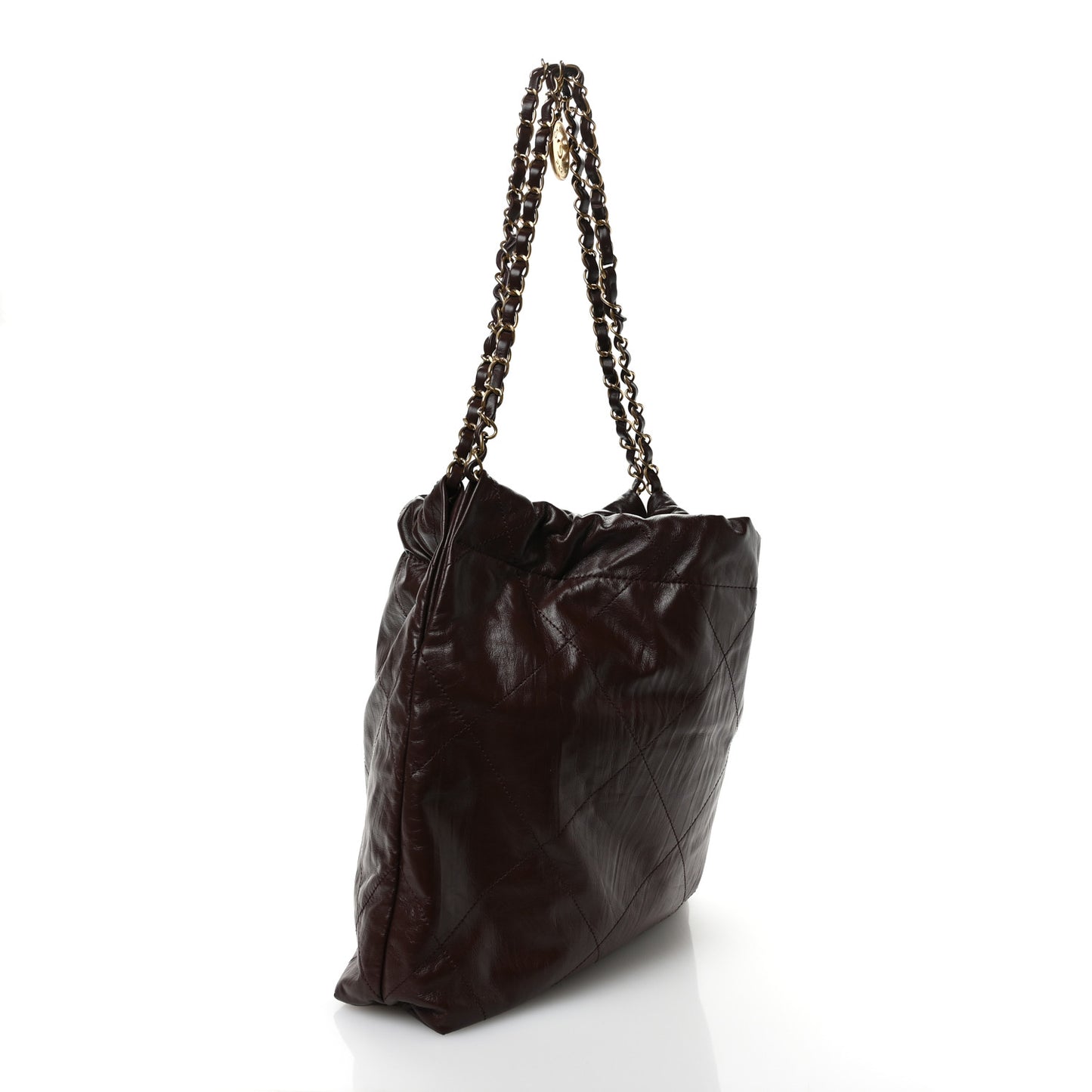 Shiny Calfskin Quilted Small Chanel 22 Dark Brown