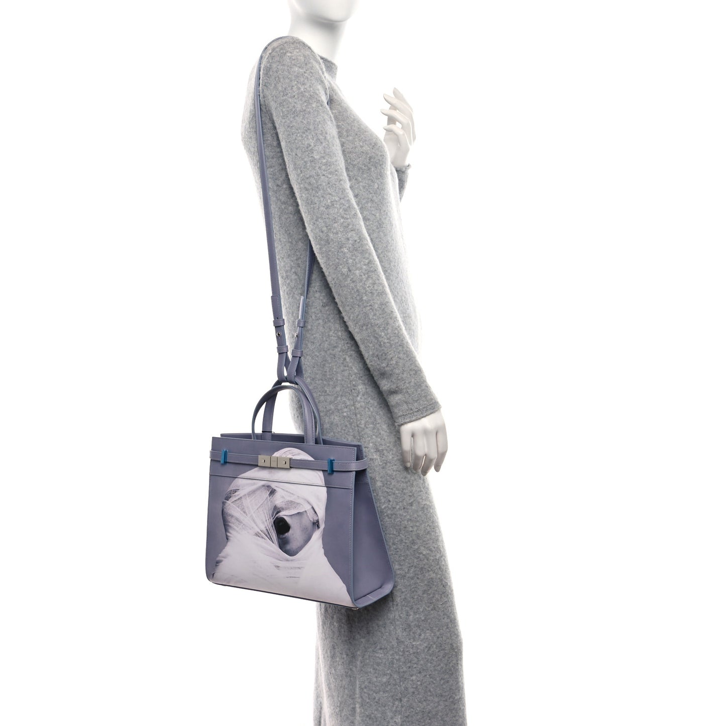 Calfskin Mapplethorpe Small Manhattan Shopper Tote Grey White Black